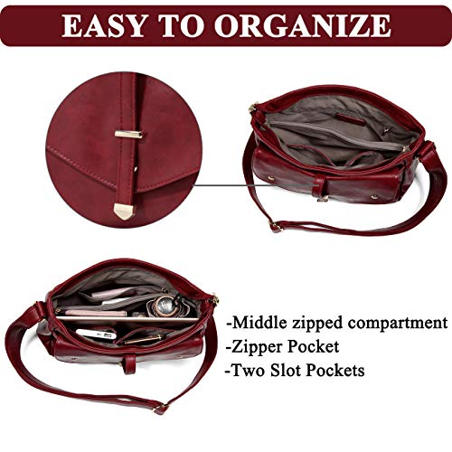 VASCHY Women's Burgundy Crossbody Shoulder Bag Fashion Handbag
