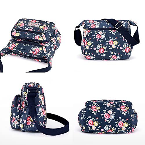 Floral-Navy Blue Crossbody Designer Handbag with Multi-Pockets