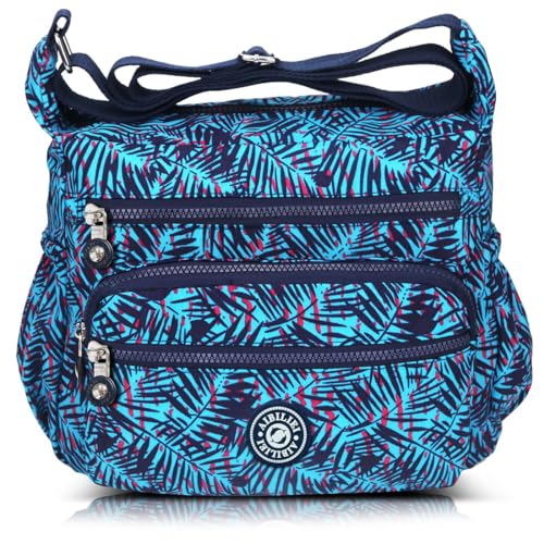 AIBILIEI Women's Blue Nylon Messenger Shoulder Handbag