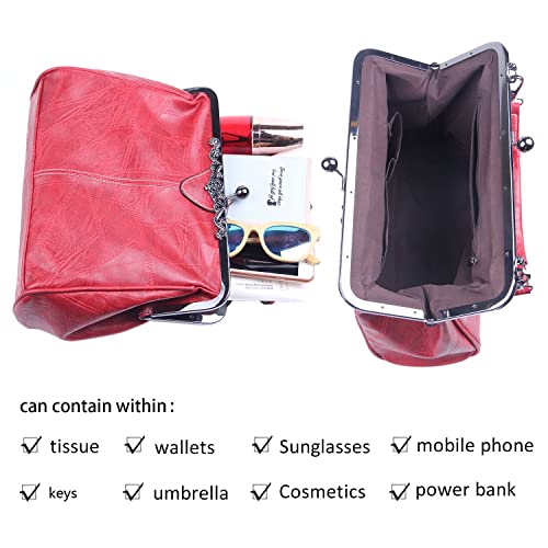 LUI SUI Vintage PU Leather Handbag - Wine Red