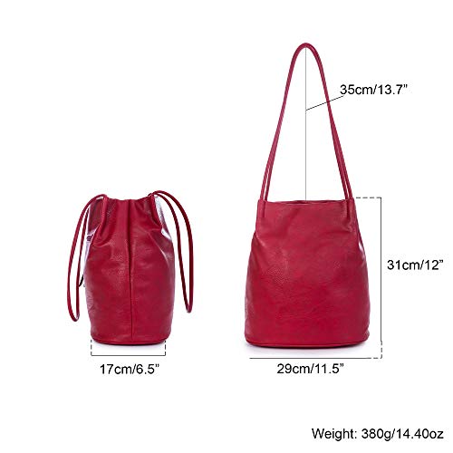 Mabel London Designer Red Vegan Leather Hobo Bucket Bag