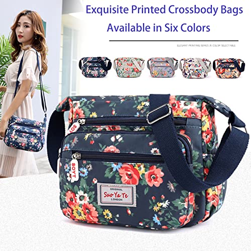 Floral-Navy Blue Crossbody Designer Handbag with Multi-Pockets
