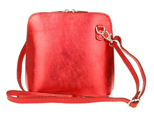 Girly Metallic Leather Cross Body Shoulder Bag (Red)