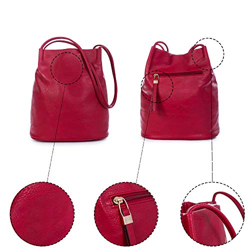Mabel London Designer Red Vegan Leather Hobo Bucket Bag