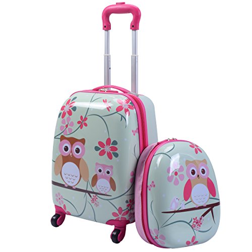 GYMAX Owl Print Kids Carry-On Luggage Set