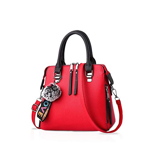 NICOLE&DORIS Red Leather Designer Shoulder Tote Bag