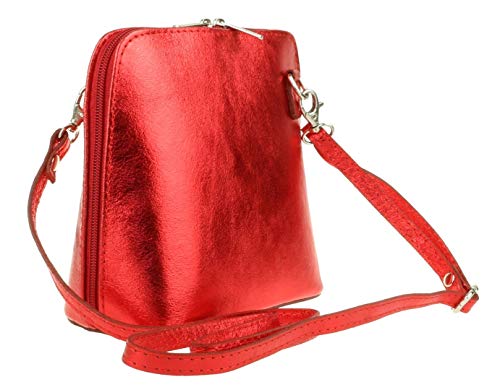 Girly Metallic Leather Cross Body Shoulder Bag (Red)