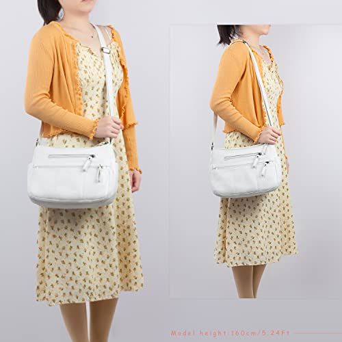 White Designer Handbag with Shoulder Strap and Multiple Pockets