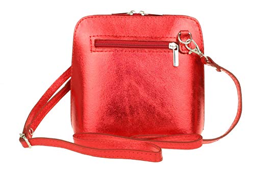 Girly Metallic Leather Cross Body Shoulder Bag (Red)