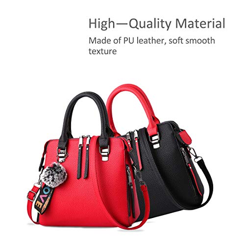 NICOLE&DORIS Red Leather Designer Shoulder Tote Bag