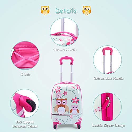 GYMAX Owl Print Kids Carry-On Luggage Set