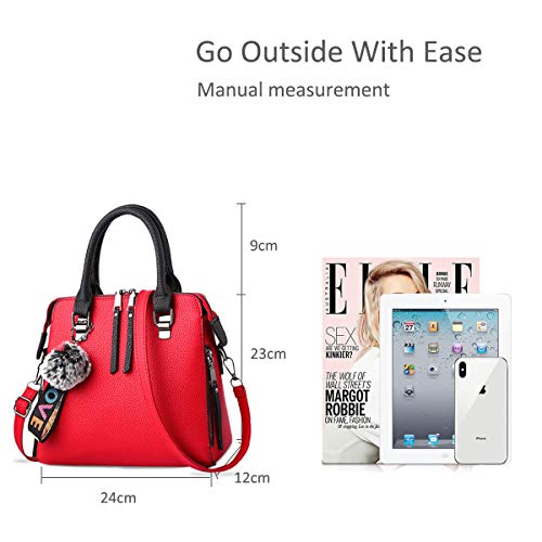 NICOLE&DORIS Red Leather Designer Shoulder Tote Bag