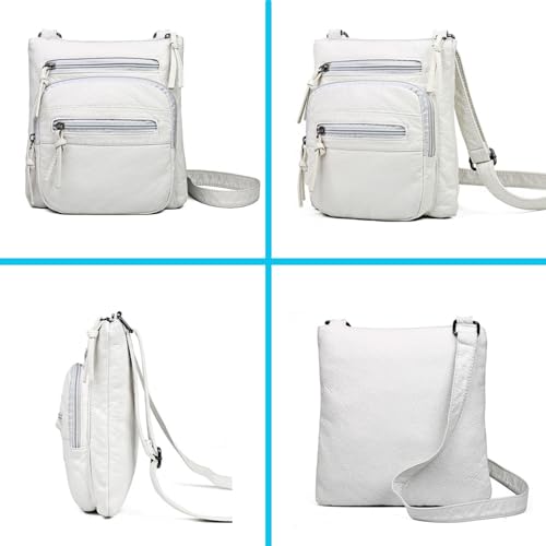 SCOFY FASHION Vintage Soft Leather Shoulder Bags, White