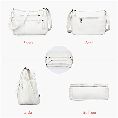 White Designer Handbag with Shoulder Strap and Multiple Pockets