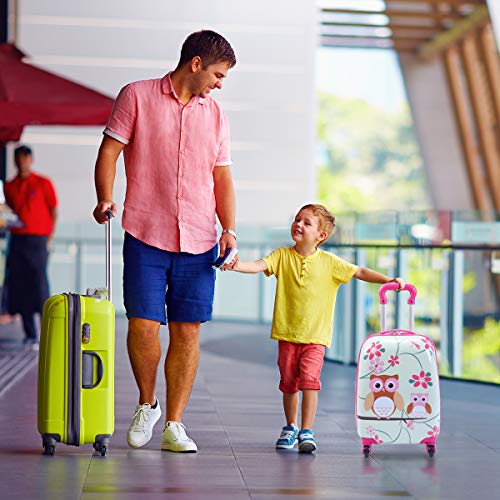 GYMAX Owl Print Kids Carry-On Luggage Set