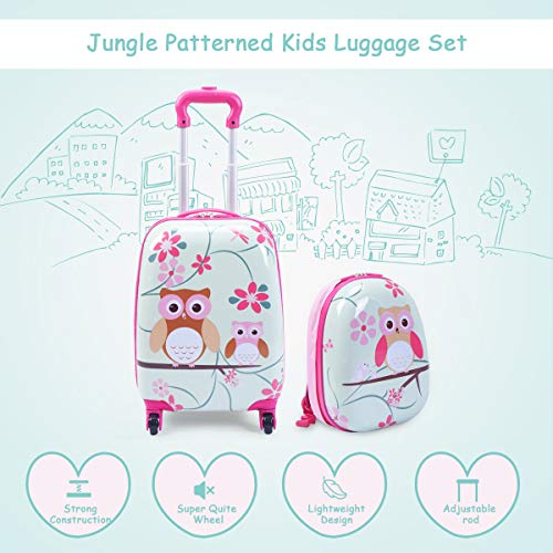 GYMAX Owl Print Kids Carry-On Luggage Set