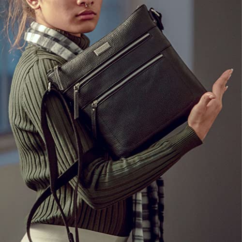 Elegant Damen Crossbody Handtasche - Schwarze Ledertasche, RFID-Schutz