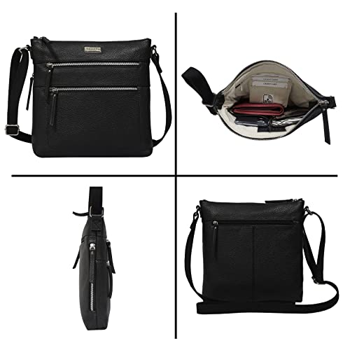 Elegant Damen Crossbody Handtasche - Schwarze Ledertasche, RFID-Schutz