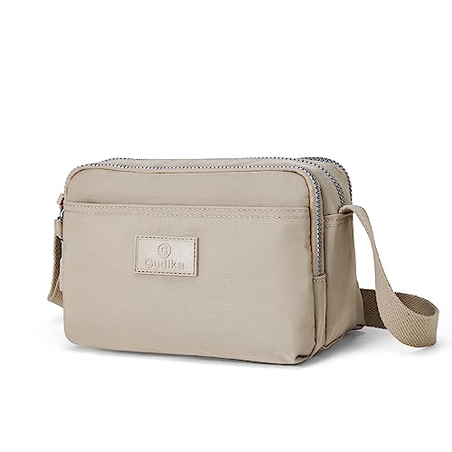 Beige Waterproof Nylon Crossbody Messenger Bag for Women