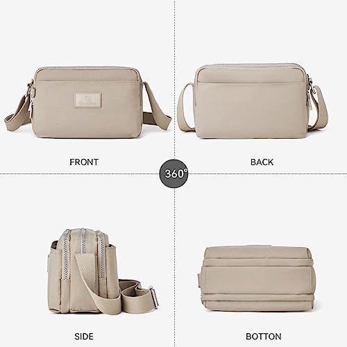 Beige Waterproof Nylon Crossbody Messenger Bag for Women