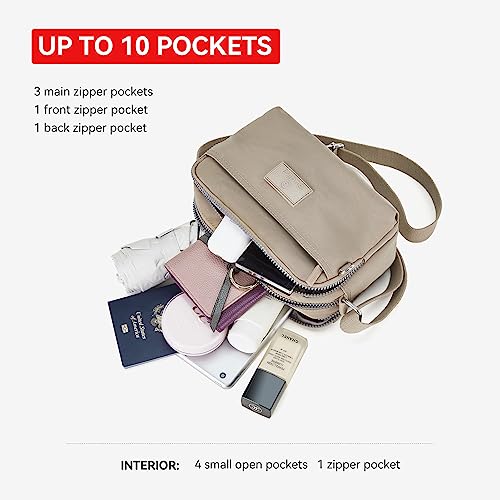 Beige Waterproof Nylon Crossbody Messenger Bag for Women