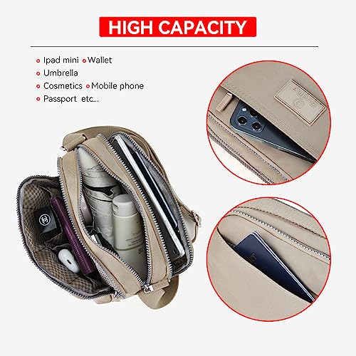 Beige Waterproof Nylon Crossbody Messenger Bag for Women