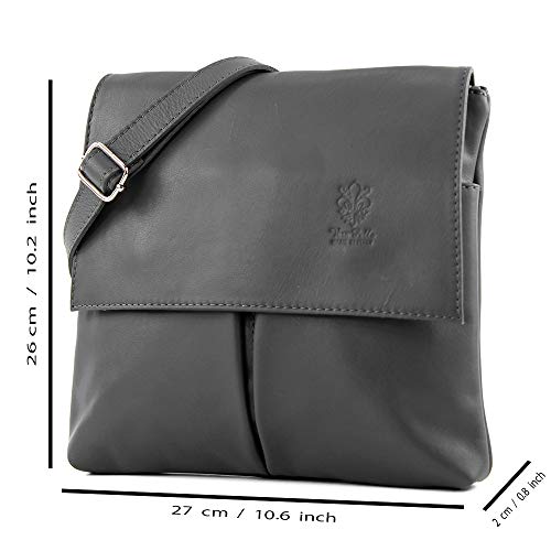 Craze London Italian Leather Double Pocket Crossbody Bag