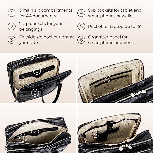 Time Resistance Leather Laptop Briefcase - Unisex Designer Bag