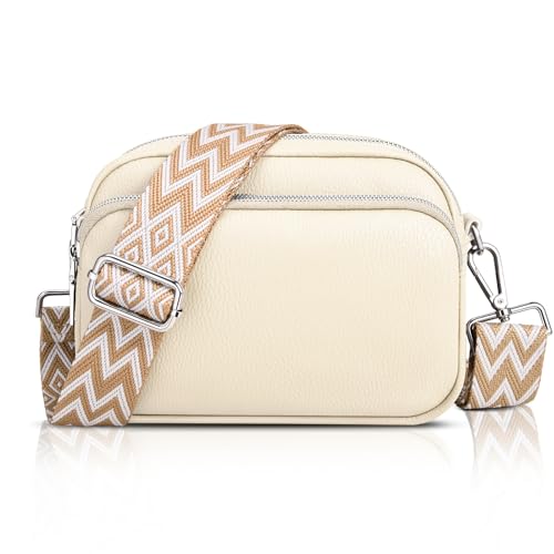 TOMEEK Leather Crossbody Bag with Adjustable Strap, Beige