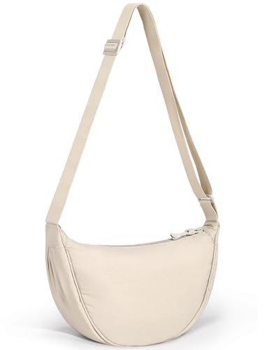 Neutral Nylon Crescent Shoulder Crossbody Hobo Designer Handbag