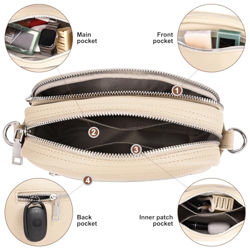 TOMEEK Leather Crossbody Bag with Adjustable Strap, Beige