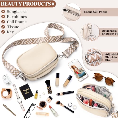 TOMEEK Leather Crossbody Bag with Adjustable Strap, Beige