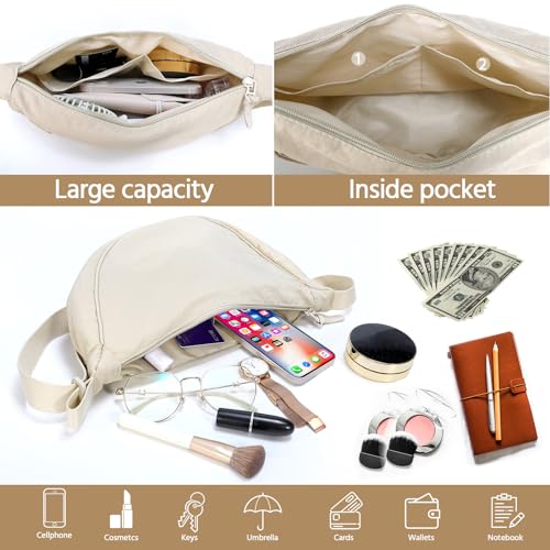 Neutral Nylon Crescent Shoulder Crossbody Hobo Designer Handbag