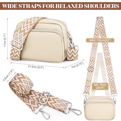 TOMEEK Leather Crossbody Bag with Adjustable Strap, Beige