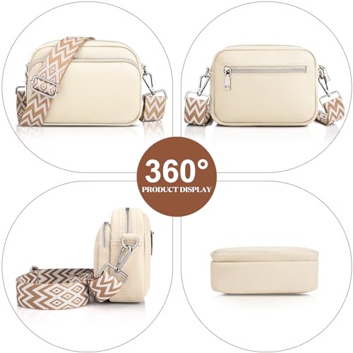 TOMEEK Leather Crossbody Bag with Adjustable Strap, Beige