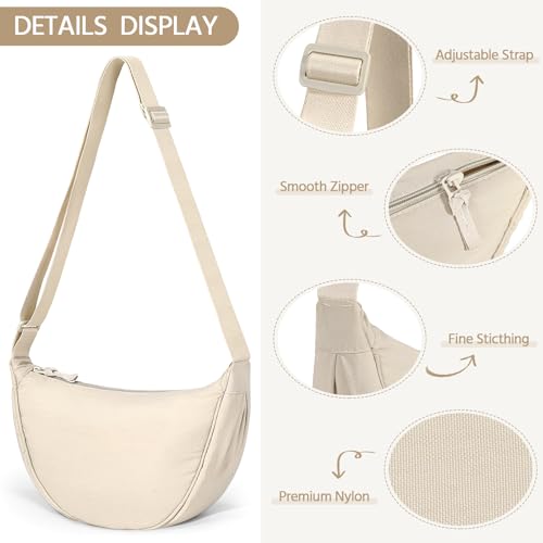 Neutral Nylon Crescent Shoulder Crossbody Hobo Designer Handbag