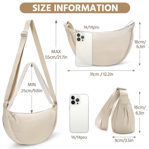 Neutral Nylon Crescent Shoulder Crossbody Hobo Designer Handbag