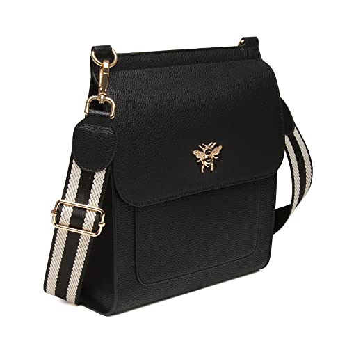 Alice Wheeler Bloomsbury Umhängetasche, Black, Striped Strap