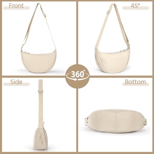 Neutral Nylon Crescent Shoulder Crossbody Hobo Designer Handbag