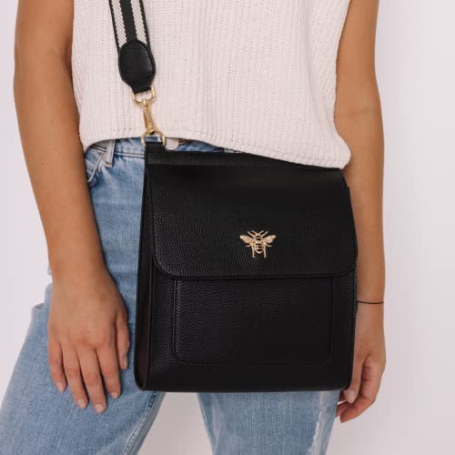 Alice Wheeler Bloomsbury Umhängetasche, Black, Striped Strap