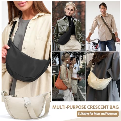 Neutral Nylon Crescent Shoulder Crossbody Hobo Designer Handbag