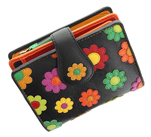 VISCONTI Daisy Collection Black Leather Purse RFID Blocking
