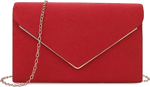 Red Faux Suede Designer Evening Clutch Handbag