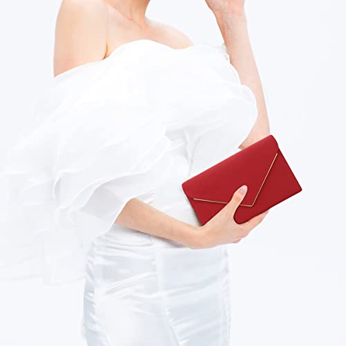 Red Faux Suede Designer Evening Clutch Handbag