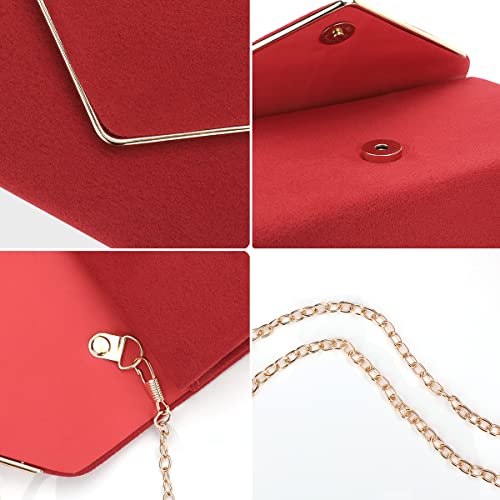 Red Faux Suede Designer Evening Clutch Handbag