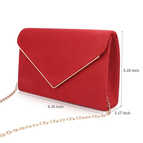 Red Faux Suede Designer Evening Clutch Handbag