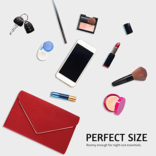 Red Faux Suede Designer Evening Clutch Handbag