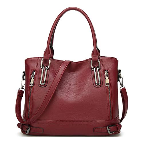 Burgundy Red Ladies Leather Designer Handbag with Top Handle