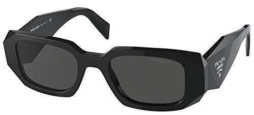 Prada Black Rectangle Sunglasses with Grey Lens