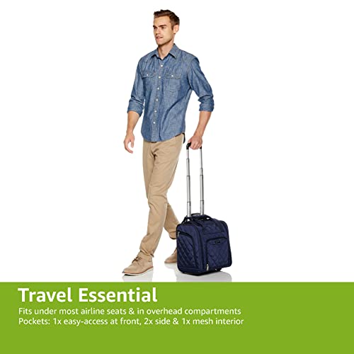 Navy Blue Quilted Designer Underseat Suitcase | Telescopic Handle